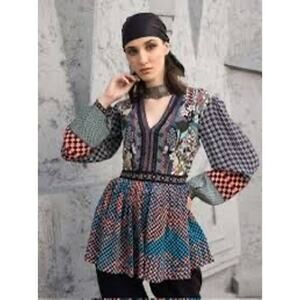 Anthropologie Bhanuni By Jyoti Womens Abstract Baby Doll Blouse Size Small